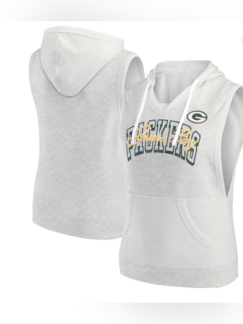 π Green Bay Packers Lounge Script Sleeveless Hoodie XL NWT Oatmeal - Picture 2 of 4